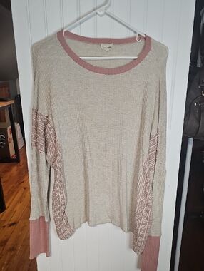 Lovely Melody Cream Sweater with Dusty Rose Trim
